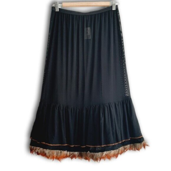 TRISTAN & ISEUT Feather Trim Skirt Slip Black Mesh Midi Underskirt Sz S - Picture 14 of 14